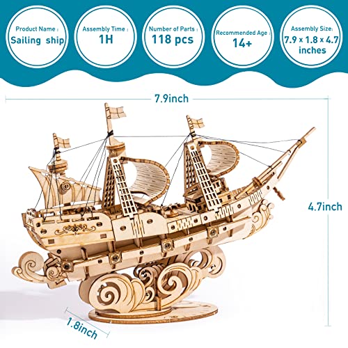 RoWood Vintage Wooden Watercraft Model Kit - 3D Ship Puzzle for Adults RoWood