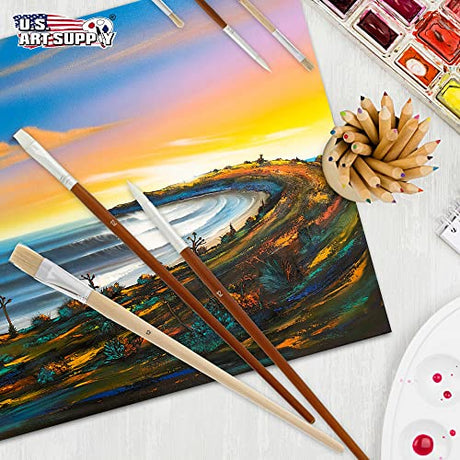 U.S. Art Supply 24-Piece Oil & Acrylic Artist Paint Brush Set with Long Handles, Canvas Brush Organizer Holder Roll-Up - Round, Flat Tips, Use for U.S. Art Supply