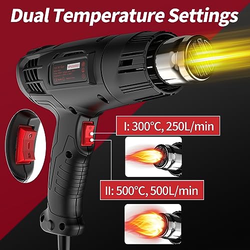 AcmyslaT Heat Gun 1800W Heavy Duty Soldering Hot Air Gun Variable Temperature Settings 572℉~932℉ (300℃-500℃) with 4 Heat Gun Attachment Nozzles Kit AcmyslaT