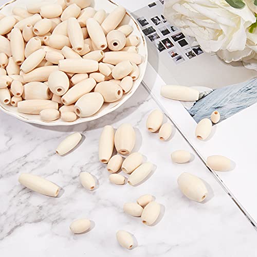 OLYCRAFT 210PCS Oval Wood Beads Natural Wooden Beads Mixed Size Unfinished Wooden Barrel Beads, Wood Loose Spacer Beads for Jewelry Making DIY OLYCRAFT