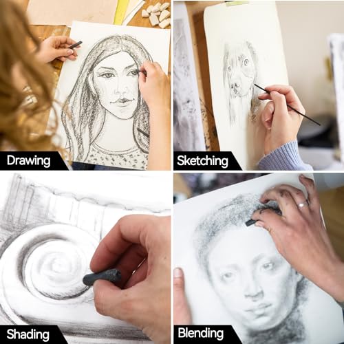 PANDAFLY Willow Charcoal Sticks, Soft, Black Artist Vine Charcoal for Artists, Beginners, Students, Great for Sketching, Drawing, Shading and Fine PANDAFLY