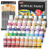 Shuttle Art Acrylic Paint, 42 Colors Acrylic Paint Set with 12 Paint Brushes, 2oz/60ml Bottles, Rich Pigmented, Water Proof, Premium Paints for Shuttle Art