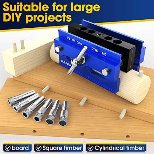 BLEKOO Self Centering Doweling Jig Kit, Drill Jig For Straight Holes Biscuit Joiner Set With 6 Drill Guide Bushings, Adjustable Width Drilling Guide blekoo
