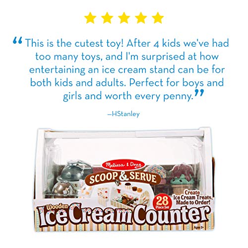 Melissa & Doug Wooden Scoop and Serve Ice Cream Counter (28 pcs) - Play Food and Accessories - Pretend Food Toys, Ice Cream Shop Toys For Kids Ages Melissa & Doug