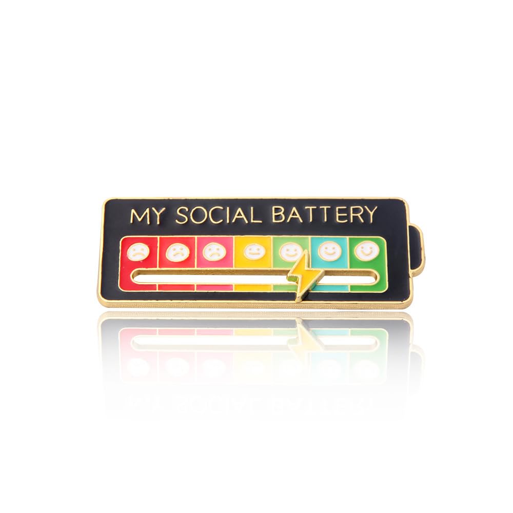 Social Battery Pin - My Social Battery Creative Lapel Pin, Fun Enamel Emotional Pin 7 Days A Week (1White+1Black) vizethru