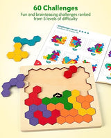 Coogam Wooden Tangram Puzzle, Color Shape Pattern Jigsaw Brain Teasers 3D Logic IQ Game Geometric Blocks Montessori STEM Educational Toys Gift for Coogam