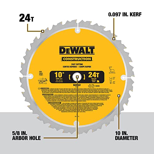 DEWALT 10-Inch Miter / Table Saw Blade, ATB, Thin Kerf, 5/8-Inch Arbor, 24-Tooth (DW3112) - WoodArtSupply