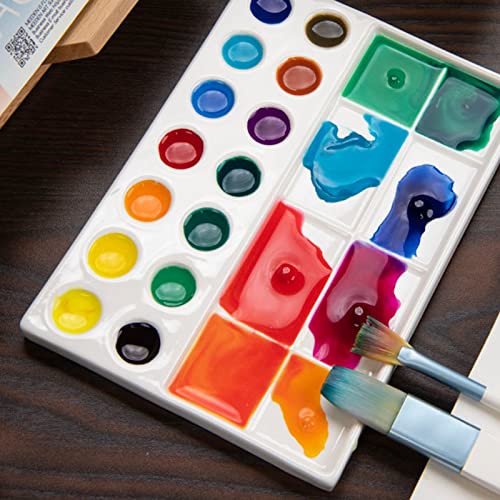 MEEDEN 22-Well Ceramic Watercolor Palette, Rectangle Porcelain Artist Paint Palette, 7.6'' × 5.5'' Ceramic Mixing Tray for Gouache, Watercolor, MEEDEN