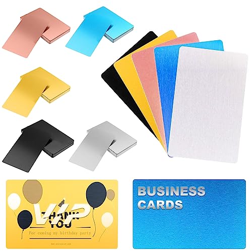 SUNJOYCO 100 Pcs Metal Business Card Blanks, Laser Engraving Business Cards Sublimation Blanks Name Cards for Promotion Gift Card Desk Number Tag