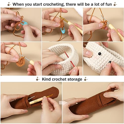 Hssugi Crochet Kit for Beginners - 6pcs Coasters in a Plant Pot Crochet Start Kit, Complete Beginner Crochet Kit with Crochet Hooks, Yarn, Clear Hssugi