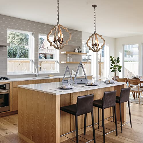 KSANA Farmhouse Orb Chandelier, Handmade Wood Light Fixture for Dining & Living Room, Foyer, Bedroom, Kitchen Island and Entryway KSANA