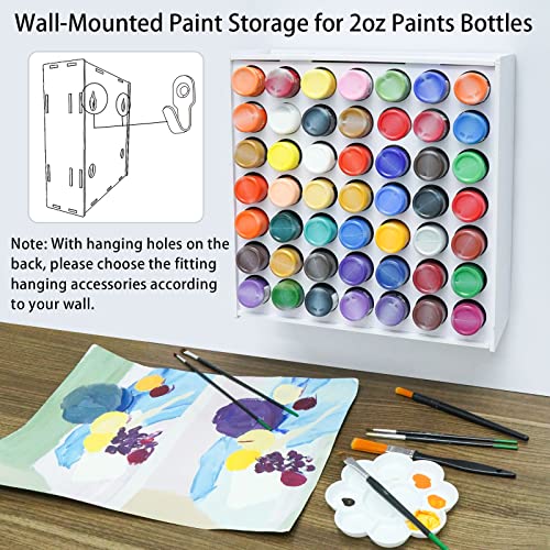 SANFURNEY 49 Holes Craft Paint Storage Organizer Vertical Paint Rack Stand for Apple Barrel, Folkart -2oz Craft Paints, Wall-mounted