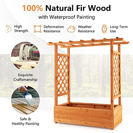 S AFSTAR Raised Garden Bed with Arch Trellis, Wood Planter Box with Hanging Roof, Side Trellis, 4 Drainage Holes, Above Ground Elevated Garden Bed S AFSTAR