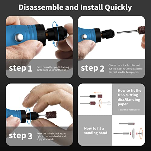 HARDELL Cordless Rotary Tool, 5 Variable Speed Mini Rotary Tool Kit with 61 Accessories, 3.7V Type-C Charging Power Rotary Tool for Engraving, - WoodArtSupply