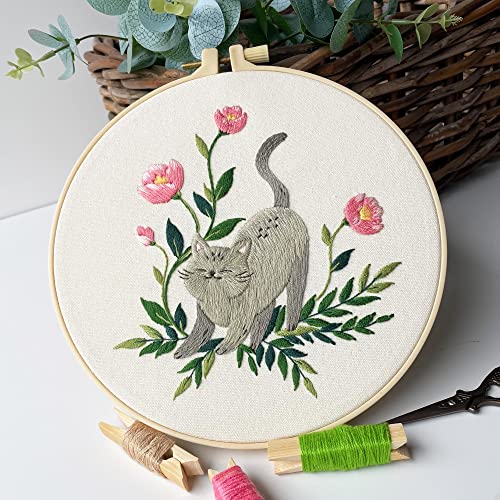 Myfelicity Cat Embroidery Kit 3 Patterns Fabric Threads Needles Hoops Instructions Myfelicity