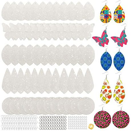 SHUANGART 60 Pcs Sublimation Blank Sparkly Faux Leather Earrings Making Kit, Double Sided Superfine Glitter Leather Earrings with Sublimation Paper SHUANGART