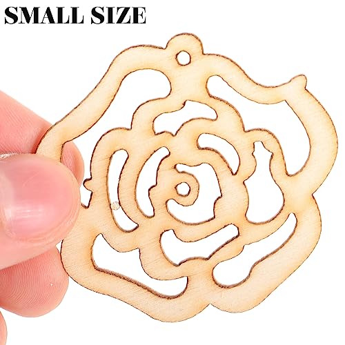 Hollow Rose Flower Mini Wooden Slices DIY Crafts Cutouts Wooden Scrapbooking Flower Shaped Hanging Ornaments for Valentine's Day Wedding Party - WoodArtSupply