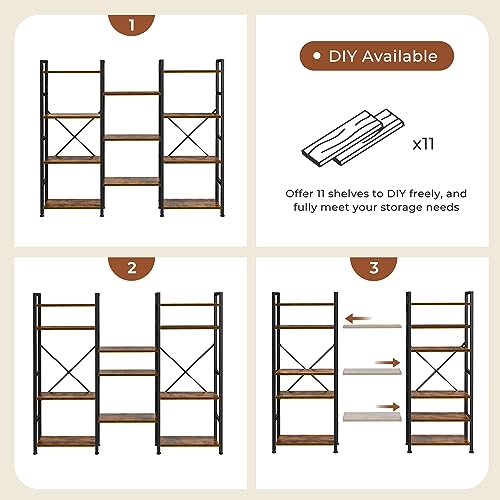 Rustic Brown SUPERJARE 4-Tier Bookshelf with 11 Display Shelves for Home & Office - WoodArtSupply