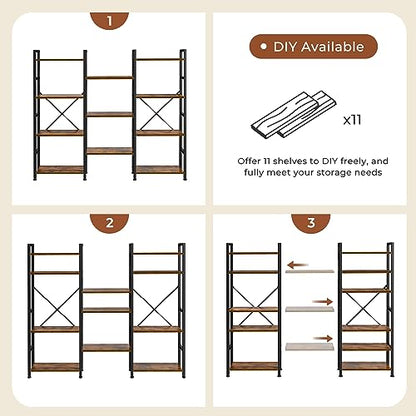 Rustic Brown SUPERJARE 4-Tier Bookshelf with 11 Display Shelves for Home & Office - WoodArtSupply