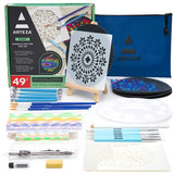 Arteza Mandala Dotting Tools, 49 Pieces — 9 Stencils, 6 Black Paper Circles, 3 Paintbrushes, 3 Rhinestone Sticker Sheets, 1 Easel, Art Supplies to ARTEZA
