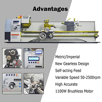 INTBUYING Metal Lathe 8"X32" Benchtop Lathe Machine Precision Hobby DIY Metal Wood Working Lathe Electronic Gearless Horizontal Wood Lathe 1100W - WoodArtSupply