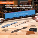 FretGuru Sanding Beam Fret Leveler – (10" ~250mm) Professional guitar luthier leveling file includes 100, 240, 320 Grit Peel and Stick Sandpaper and FretGuru