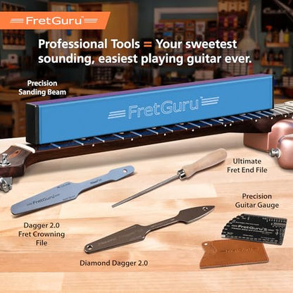 FretGuru Sanding Beam Fret Leveler – (10" ~250mm) Professional guitar luthier leveling file includes 100, 240, 320 Grit Peel and Stick Sandpaper and - WoodArtSupply