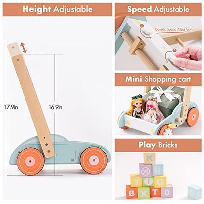 ROBOTIME Wooden Baby Walker, Toddler Push Walker Toy for Baby 10 Months, Learning Walker to Stand Walker Gift for Girls Boys Age 1 2 3 (Adjustable)