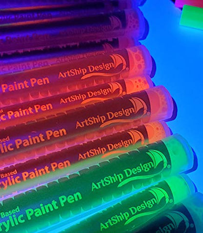 14 Pack Neon UV Fluorescent Acrylic Paint Pens, Double Pack of Both Extra Fine and Medium Tip Paint Markers, for Rock Painting, Mug, Ceramic, Glass, - WoodArtSupply