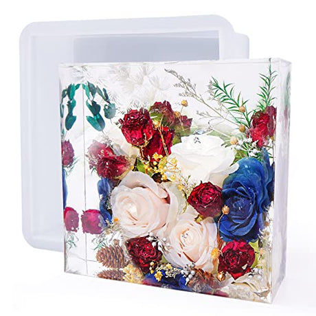 LET'S RESIN Large Silicone Square Molds for Resin, Glossy Deep Square Molds 8''x 3'' w/Wooden Support, Epoxy Resin Molds for Flowers Preservation, LET'S RESIN