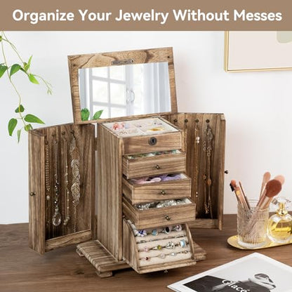 Miratino Jewelry Boxes for Women, 5 Layer Large Wooden Jewelry Boxes & Organizers for Necklaces Earrings Rings Bracelets, Jewelry Organizer Box with
