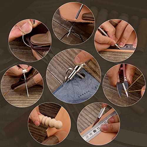 TLKKUE Leather Working Tool Kit, Leather Crafting Tools and Supplies for Beginners Leather Sewing Upholstery Repair Kit with Waxed Thread Awl Needle - WoodArtSupply