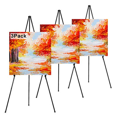 REALWAY 63" Folding Easel Stand for Display,Adjustable Floor Poster Easel for Arts,Pictures,Paintings,Telescoping Black Metal Easel Fit for Signs at