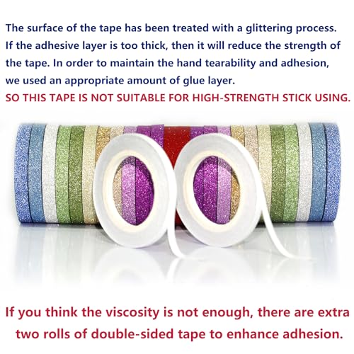 YUKUNTANG Skinny Glitter Paper Washi Tape Set 24 Rolls 12 Color Masking Tape for DIY Crafts Book Designs YUKUNTANG
