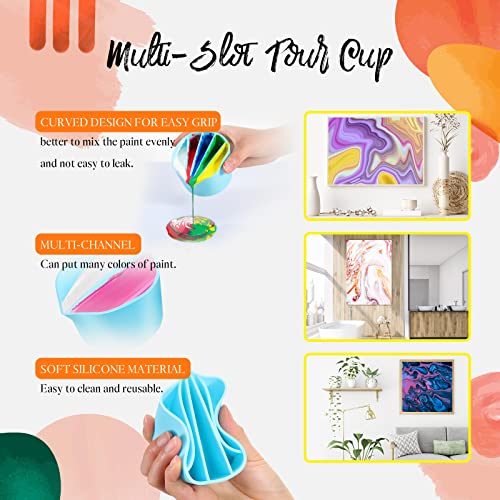 Split Cups for Paint Pouring 4 Pcs Silicone Paint Pour Cup with 2-5 Channels Dividers Pour Painting Supplies Painting Tools Silicone Cups for Resin - WoodArtSupply