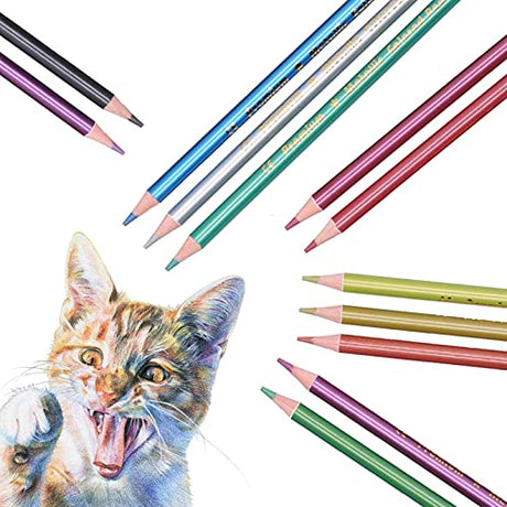 Zerodis 12Pcs Colored Pencil Set, Metallic Fluorescent Professional Coloring Pencil Art Colored Pencils Sketch Graffiti Painting Supplies for Adults Zerodis