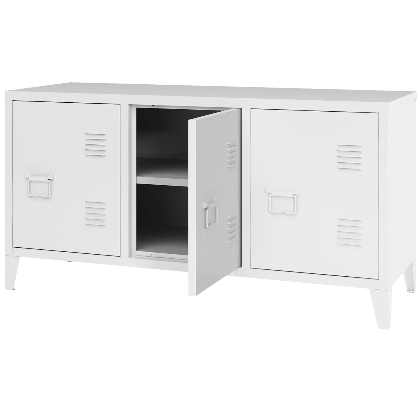 MIOCASA TV Stand Metal TV Table with Storage Steel 3 Door Locker Cabinet for Living Room (White) - WoodArtSupply