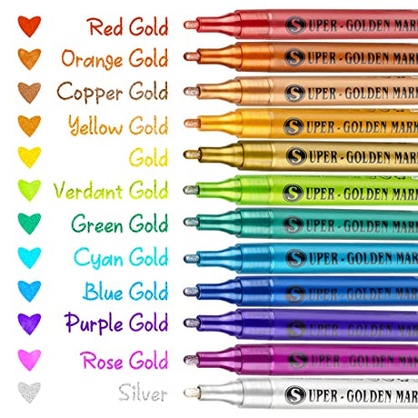 Acrylic Paint Markers - Sparkle Metallic Art Glitter Pens for Scrapbook Supplies, Black Paper, Rock Painting, Ceramic, Glass, Wood, Fabric, Canvas, SAKEYR