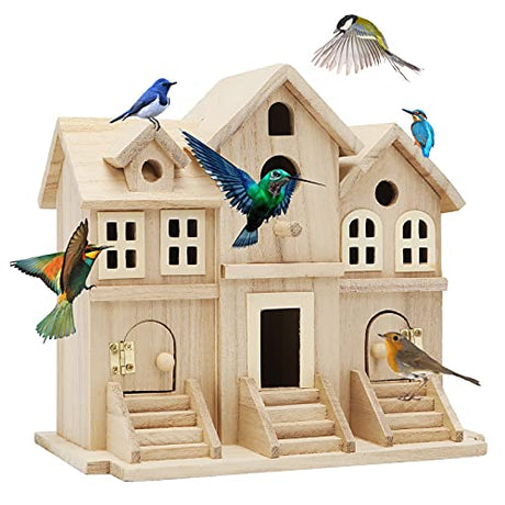 Lyfreen Bird Houses for Outside Wooden Bird House with Hanging Tools for Bluebird Wren Hummingbird Finch Birdhouse for Garden,Paulownia Lyfreen