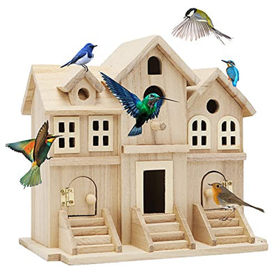 Lyfreen Bird Houses for Outside Wooden Bird House with Hanging Tools for Bluebird Wren Hummingbird Finch Birdhouse for Garden,Paulownia