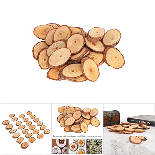 25Pcs Wood Slices Craft Oval Unfinished Wood kit Predrilled with Hole Wooden Circles for Arts Wood Slices Christmas Ornaments DIY Crafts LIZEALUCKY