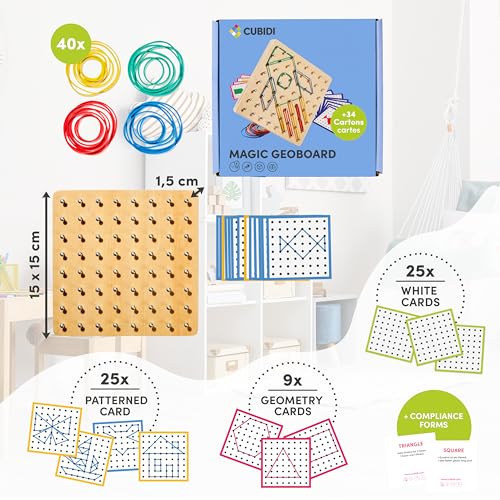CUBIDI® Wooden Geoboards with Rubber Bands | Montessori Toys for 4+ Year Old Kids | Geo Boards for Classroom | Stem Toys | Educational Toys for 4 CUBIDI
