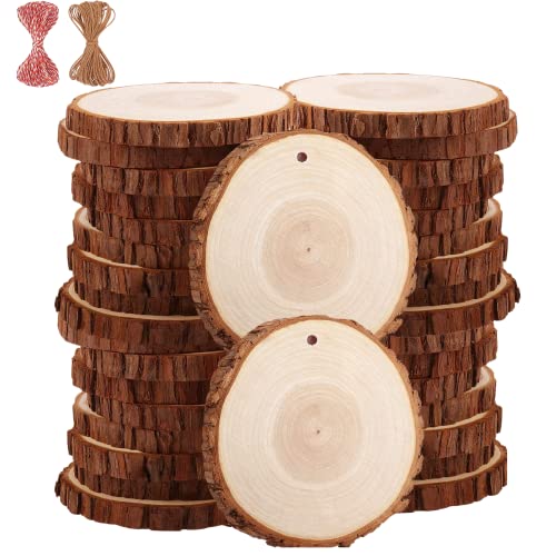 Wood Slices TICIOSH Craft Unfinished Wood kit Predrilled with Hole Wooden Circles for Arts Wood Slices Christmas Ornaments DIY Crafts 30 Pcs 3.5-4.0 - WoodArtSupply