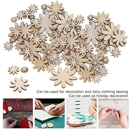 205PCS Wood Flower Sticker Unfinished Wooden Embellishments Daily Clothing Sewing Accessories for DIY Cutouts Crafts Decorations - WoodArtSupply