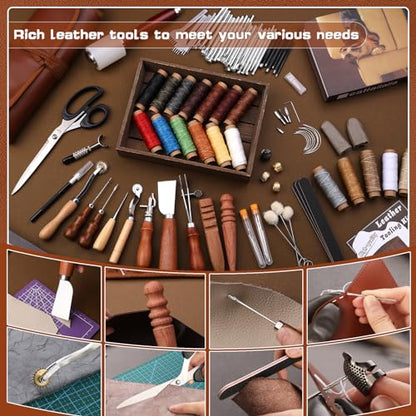 TLKKUE Leather Working Kit Leather Craft Tools with Custom Storage Bag Leather Craft Making Leather Tooling Kit for Beginners Leather Crafting Tools - WoodArtSupply