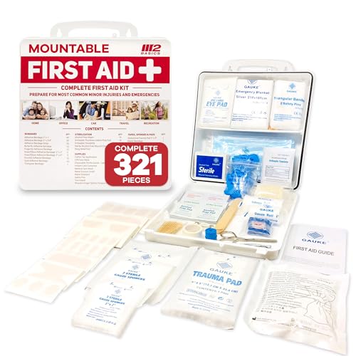 M2 BASICS Complete 321 Piece Emergency First Aid Kit | Business & Home Medical Supplies | Wall Mountable Hard Case | Office, Car, Travel, School, M2 BASICS