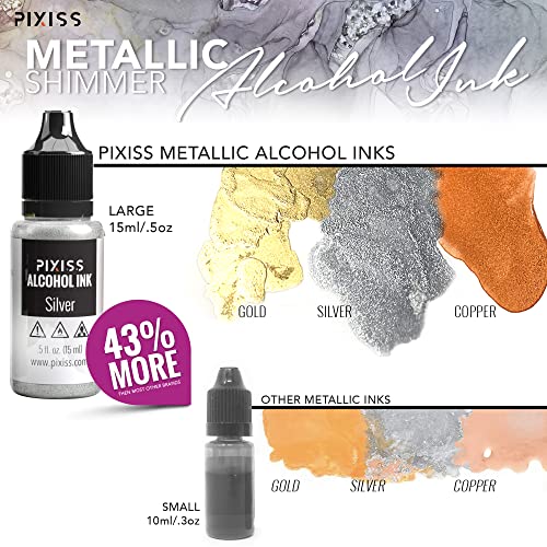 Metallic Alcohol Ink Set - 5 Metal Color Alcohol-Based Inks for Epoxy Resin Art - Concentrated Shimmer Alcohol Paint Color Dye for Resin - 4 Ounce Pixiss