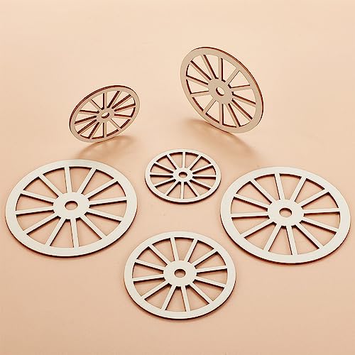 OLYCRAFT 12pcs 3Sizes Unfinished Wood Wheel Blank Wood Slices Train Car Wheel Wooden Pieces Unfinished Blank Slices Natural Wood Cutouts for DIY - WoodArtSupply