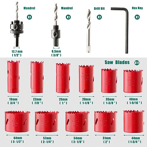 Bi-Metal Hole Saw Kit, HYCHIKA 17 Pcs High Speed Steel 3/4" to 2-1/2" Hole Saw Set in Case with Mandrels, Hole Saw Bit, Hole Saw for Thin Metal, Hard HYCHIKA BETTER TOOLS FOR BETTER LIFE