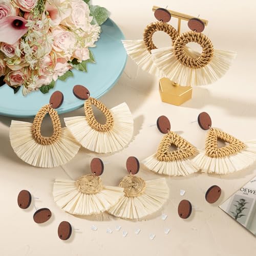 50pcs Wooden Stud Earrings Post for Jewelry Making,Wood Earring Posts with Loop Walnut Wood Stud Earring Blanks with 100pcs Plastic Ear Nuts for DIY Oubaka